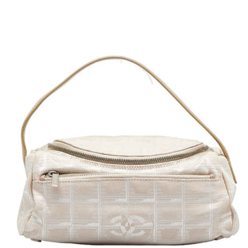 CHANEL New Line Coco Mark Vanity Bag Handbag Beige Leather Nylon Jacquard Women's