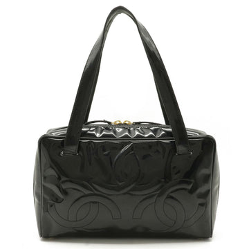 CHANEL triple coco here mark handbag patent leather enamel black