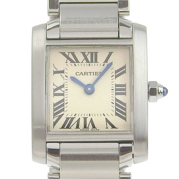 CARTIER Tank Française SM Watch W51008Q3 Stainless Steel Silver Quartz Analog Display Ladies White Dial