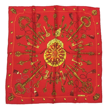 HERMES scarf muffler Carre 45 LES CLES key pattern silk red