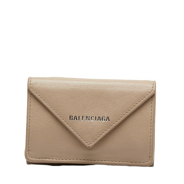 BALENCIAGA Paper Trifold Wallet 391446 Beige Leather Women's