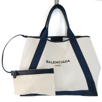 BALENCIAGA Navy Cabas M 339936 Women,Men Leather,Canvas Tote Bag Navy,Off-white