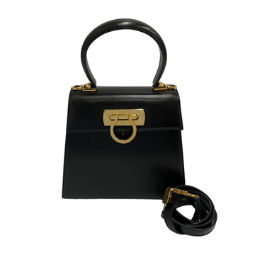 SALVATORE FERRAGAMO Gancini Calf Leather 2way Handbag Shoulder Bag Black