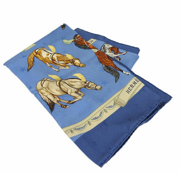 HERMES carre90 EN PISTE 100% Silk Horse Accessories Large Blue BLUE Ladies horse