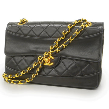 CHANEL Shoulder Bag Matelasse W Chain Lambskin Black Gold Hardware Women's