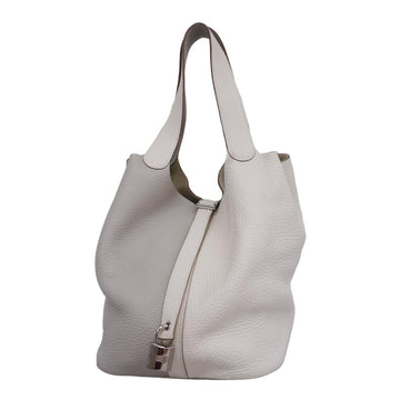 HERMES Handbag Picotan Rock Casaque GM Q Engraved Taurillon Clemence White Pearl Gray Silver Hardware Women's