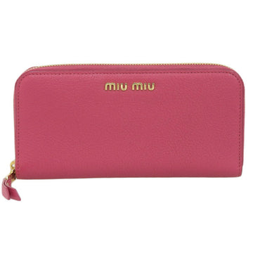 MIU MIU Leather Round Long Wallet Pink Ladies