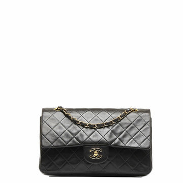 CHANEL matelasse 25 double flap chain shoulder bag black leather ladies