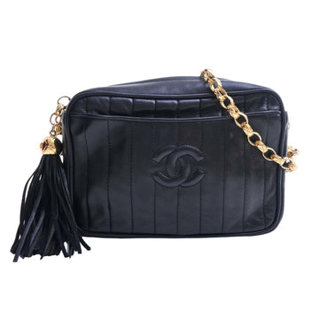 CHANEL Lambskin Mademoiselle Coco Mark Chain Shoulder Bag Black Women's