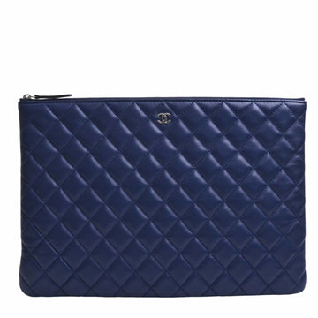 CHANEL Lambskin Matelasse Coco Mark Second Bag Clutch Blue Ladies