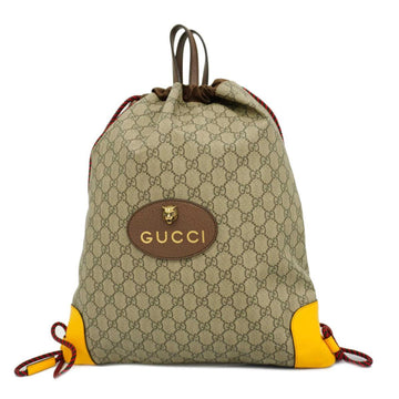 GUCCI Rucksack GG Supreme Drawstring 473872 PVC Leather Beige Yellow Gold Hardware Women's
