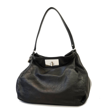 Celine shoulder bag leather black silver metal