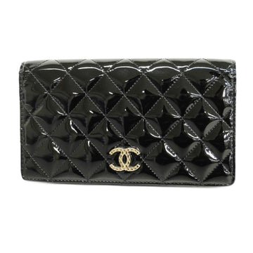 CHANEL Long Wallet Matelasse Brilliant Patent Leather Black Gold Hardware Women's