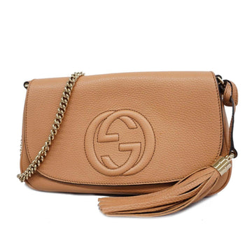 GUCCI Shoulder Bag Soho Interlocking G 536224 Leather Beige Gold Hardware Women's