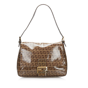FENDI Zucchino Mamma Bucket Shoulder Bag One 214526325018 Beige Brown Patent Leather Women's