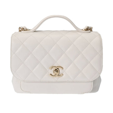 CHANEL Matelasse Affinity White Champagne Women's Caviar Skin Shoulder Bag