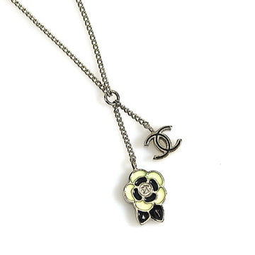 CHANEL necklace camellia coco mark metal/enamel silver/black/off-white ladies