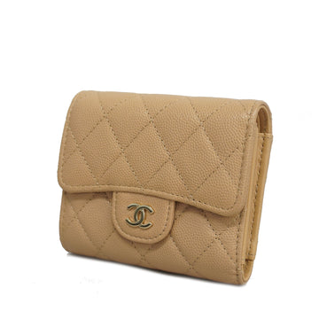 Chanel Matelasse Tri-fold Wallet Gold Metal Fittings Women's Caviar Leather