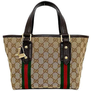 GUCCI Handbag Beige Brown Sherry 139261 Canvas Leather  Stripe Women's