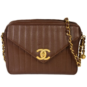 CHANEL Mademoiselle Cocomark Shoulder Bag Caviar Skin Brown