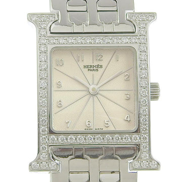 HERMES H watch bezel diamond HH1.230 stainless steel x silver quartz analog display ladies dial