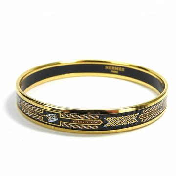 HERMES enamel bangle bracelet accessory cloisonne plated GP gold black ladies accessories