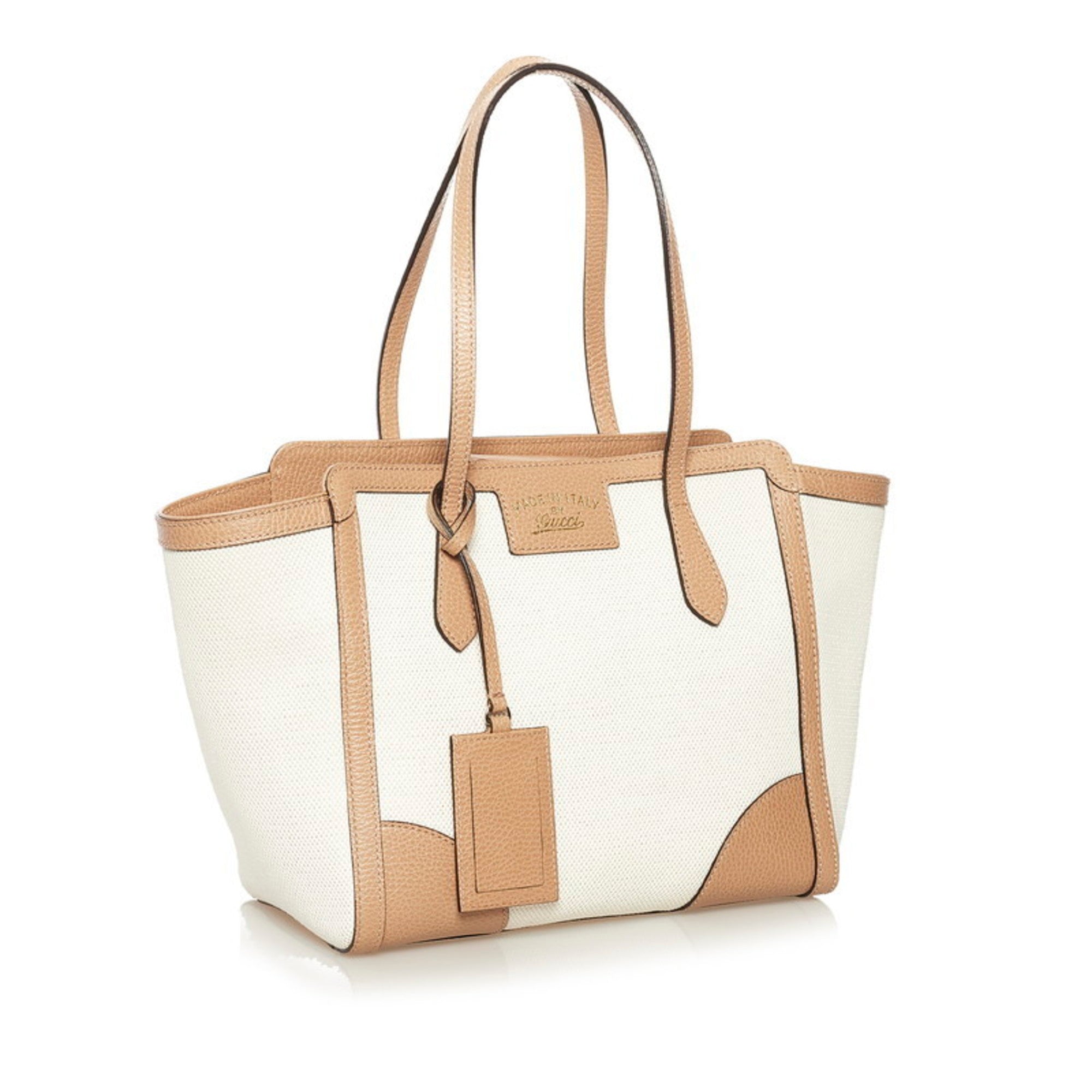 Gucci Swing Tote Bag Handbag 354408 Ivory Beige Canvas Leather Ladies