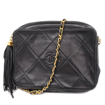 CHANEL Shoulder Bag Matelasse Chain with Fringes Lambskin Black Gold Hardware Women's