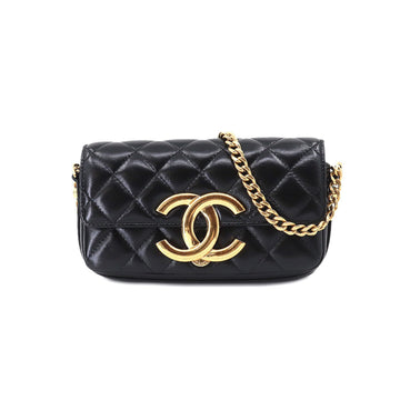 CHANEL Mini Matelasse Chain Shoulder Bag Leather Black AP3207 Phone Case