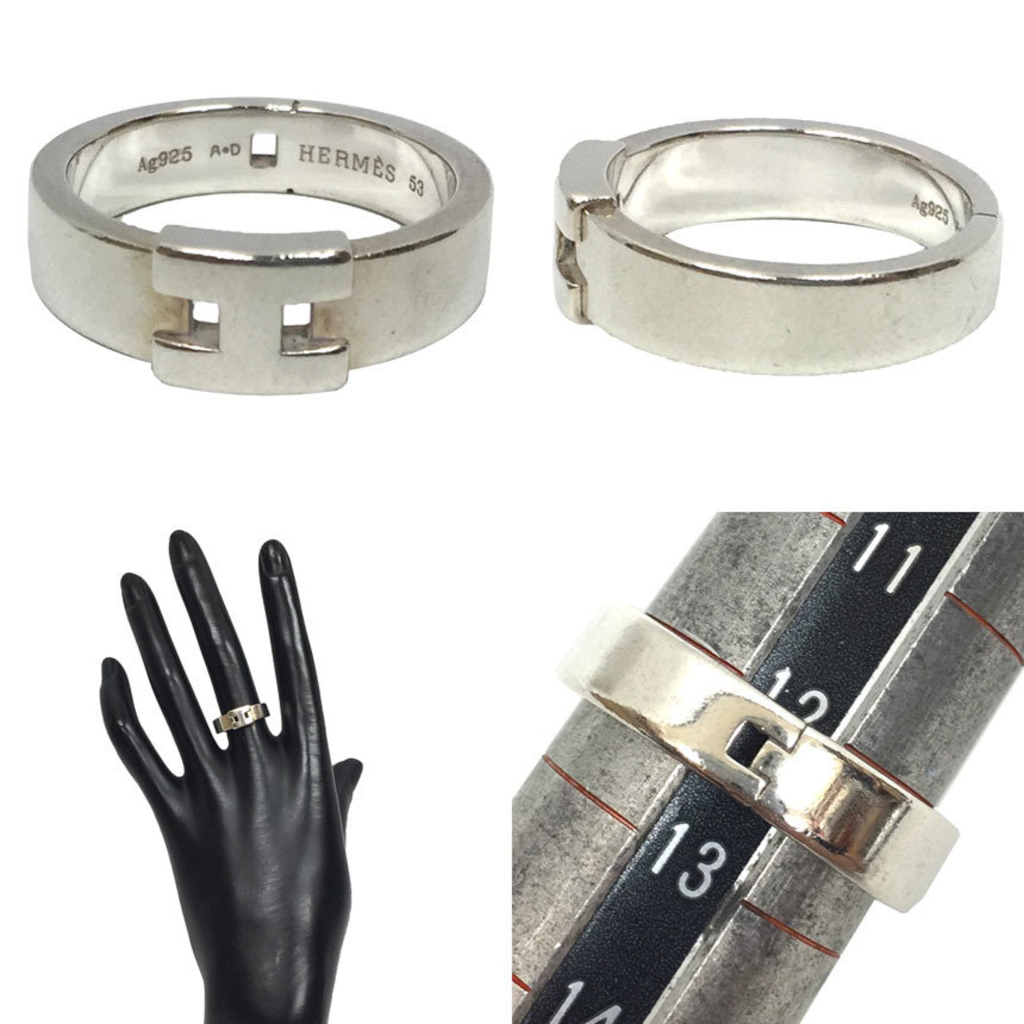 HERMES Ring Hercules H Motif AG925 Silver ♯53 Daily size