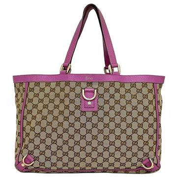 Gucci Tote Bag Beige Pink Abbey 141472 Canvas Leather GUCCI GG Ladies