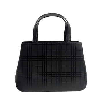 BURBERRY Check Leather Handbag Tote Bag Boston Black 72125