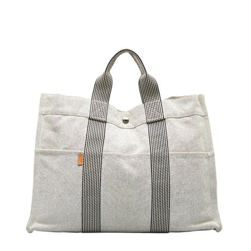 HERMES New Fool Toe MM Handbag Tote Bag White Black Canvas Ladies