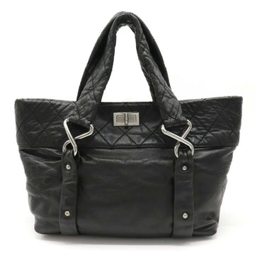 Chanel 2.55 matelasse tote bag handbag turn lock leather black