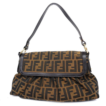 FENDI Shoulder Bag Zucca Nylon Canvas Brown Gold Hardware Women's