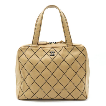 CHANEL Wild Stitch Coco Mark Tote Bag Handbag Leather Beige A14693