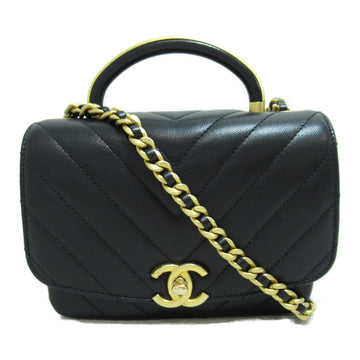 CHANEL V Stitch Top Handle Bag Shoulder Bag Black Calfskin [cowhide]