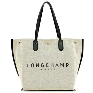 LONGCHAMP Rozo tote bag gray white black 10090 canvas leather  ROSEAU