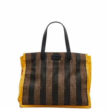 FENDI Pecan Handbag Tote Bag 8BH252 Brown Black Yellow Canvas Leather Women's