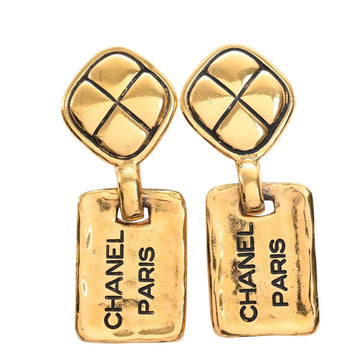 CHANEL diamond plate earrings gold ladies