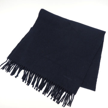 HERMES/ fringe scarf navy unisex