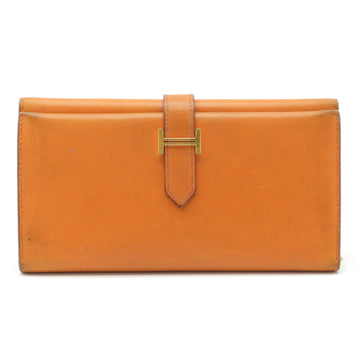 HERMES Bearn 2PLIS Dupri 3-fold long wallet leather orange G stamp