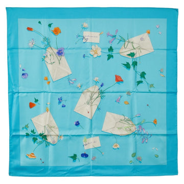 HERMES Carre 90 Des fleurs pour le dire flower scarf blue multicolor silk ladies