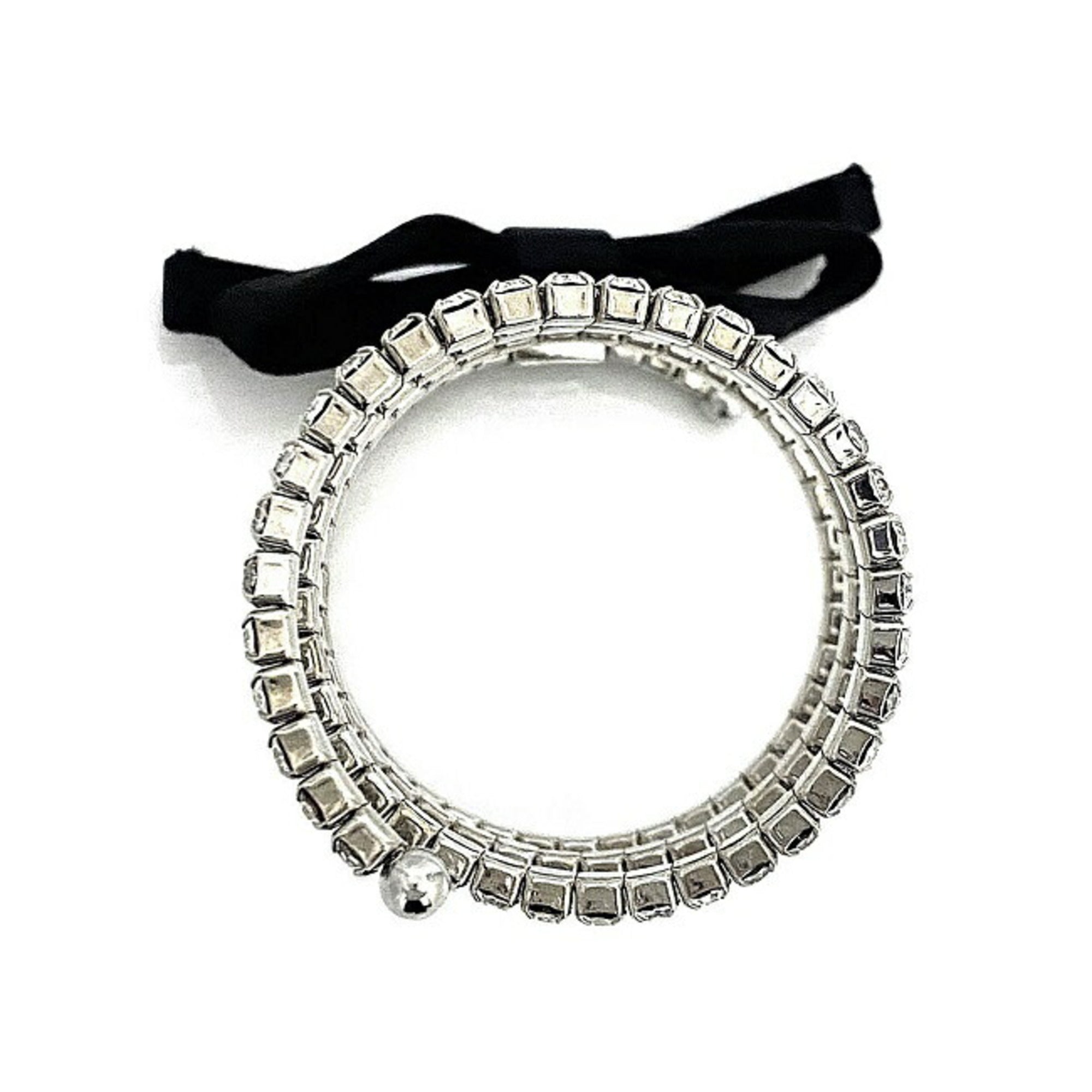 MIU MIU Miu Bracelet Silver Clear Black 2B8J Crystal miumiu Ribbon Bow