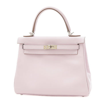 HERMES Kelly 25 Swift Mauve Pale Silver Hardware B Engraved