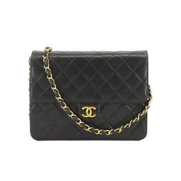 CHANEL Matelasse Chain Shoulder Bag Leather Black Gold Hardware Coco Mark Push Lock Vintage