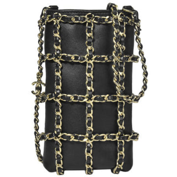 Chanel Chain Shoulder Pouch Smartphone Case Coco Mark Black Lambskin AP1161