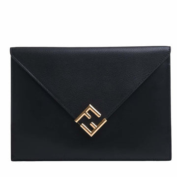 FENDI leather FF clutch bag second 8N0152 black ladies