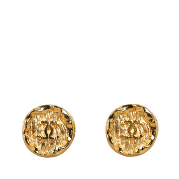 CHANEL coco mark round earrings gold plated ladies