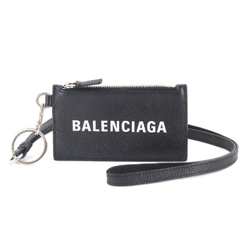 BALENCIAGA Cash Card Case with Key Ring Leather Black 594548